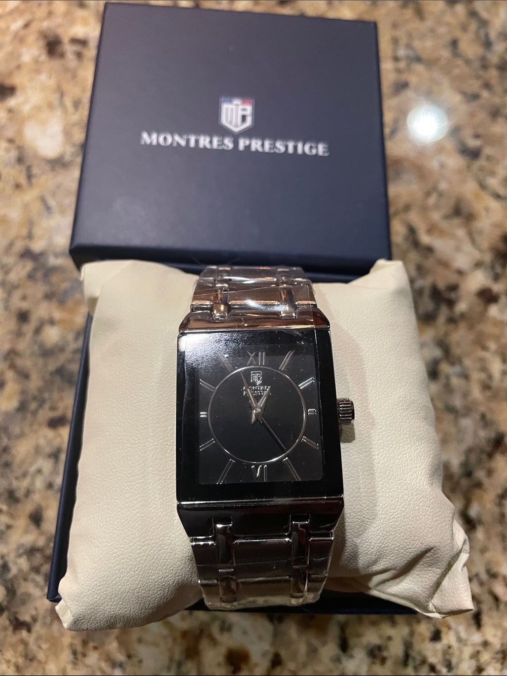 Montres Prestige Men's Black Dial Stainless Steel Dress Watch